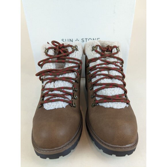 Sun Stone Glenn Lace Up Boots Mens 10 M Tan Faux Leather Fleece Shoes NWB main image 8